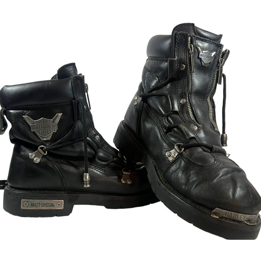 Harley-Davidson Men's Black Leather Boots with Silver Accents